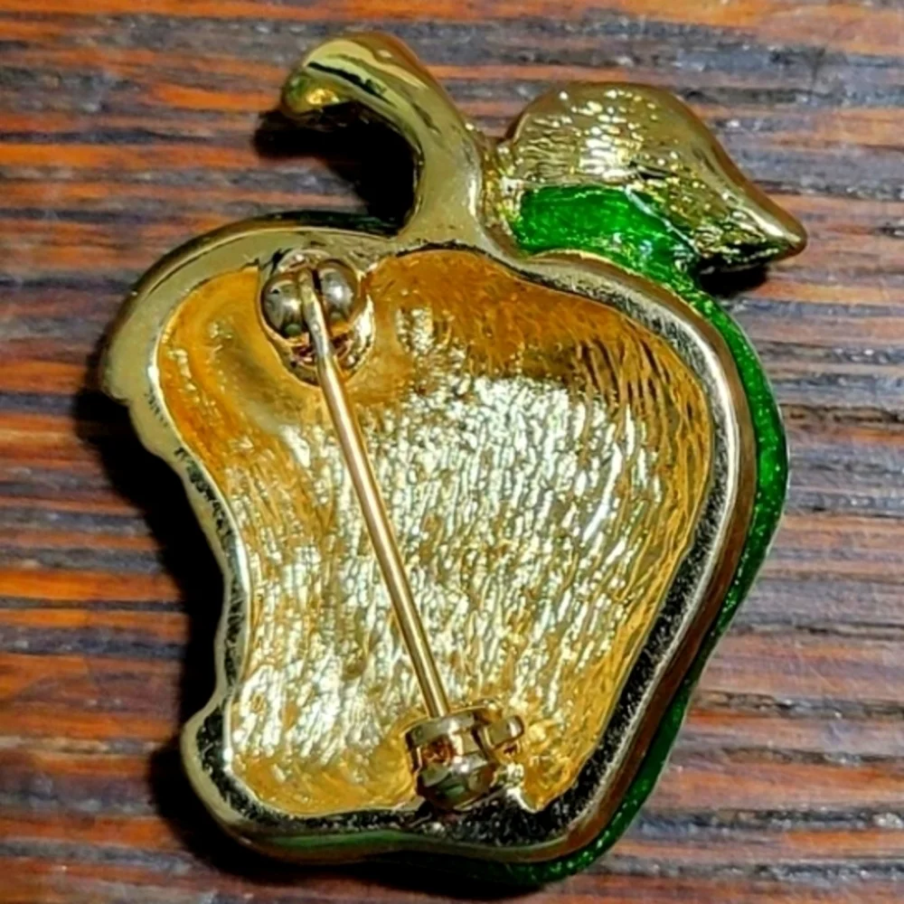 Vintage Gold and Green Apple Brooch